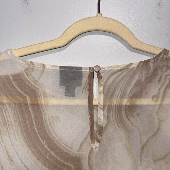 Worthington Beige Marble Print Sheer Long Sleeve Blouse Womens L Tall - Picture 6 of 7